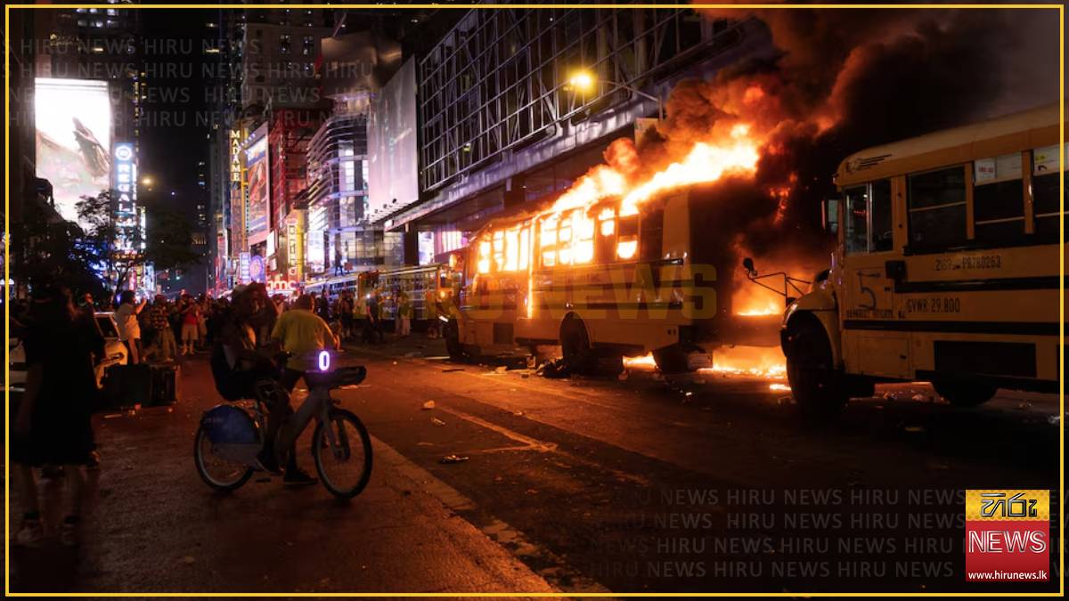 World Cup bus set alight as chaotic celebrations erupt in Manhattan after Knicks win
