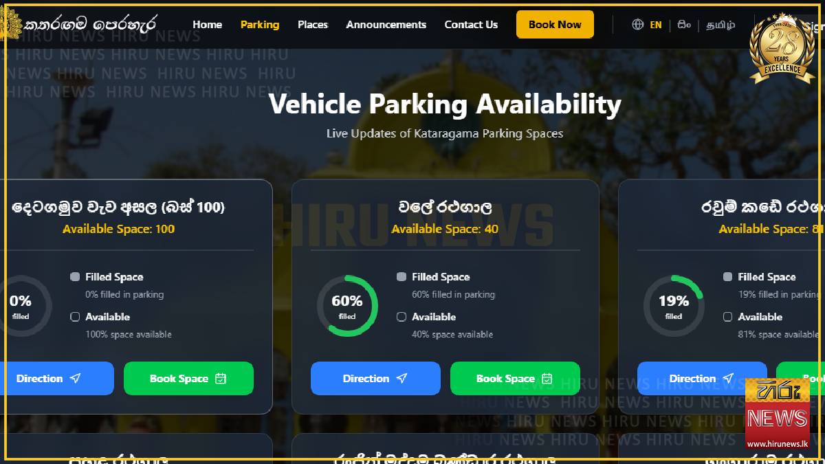 Online help to devotees visiting Kataragama in locating parking spaces