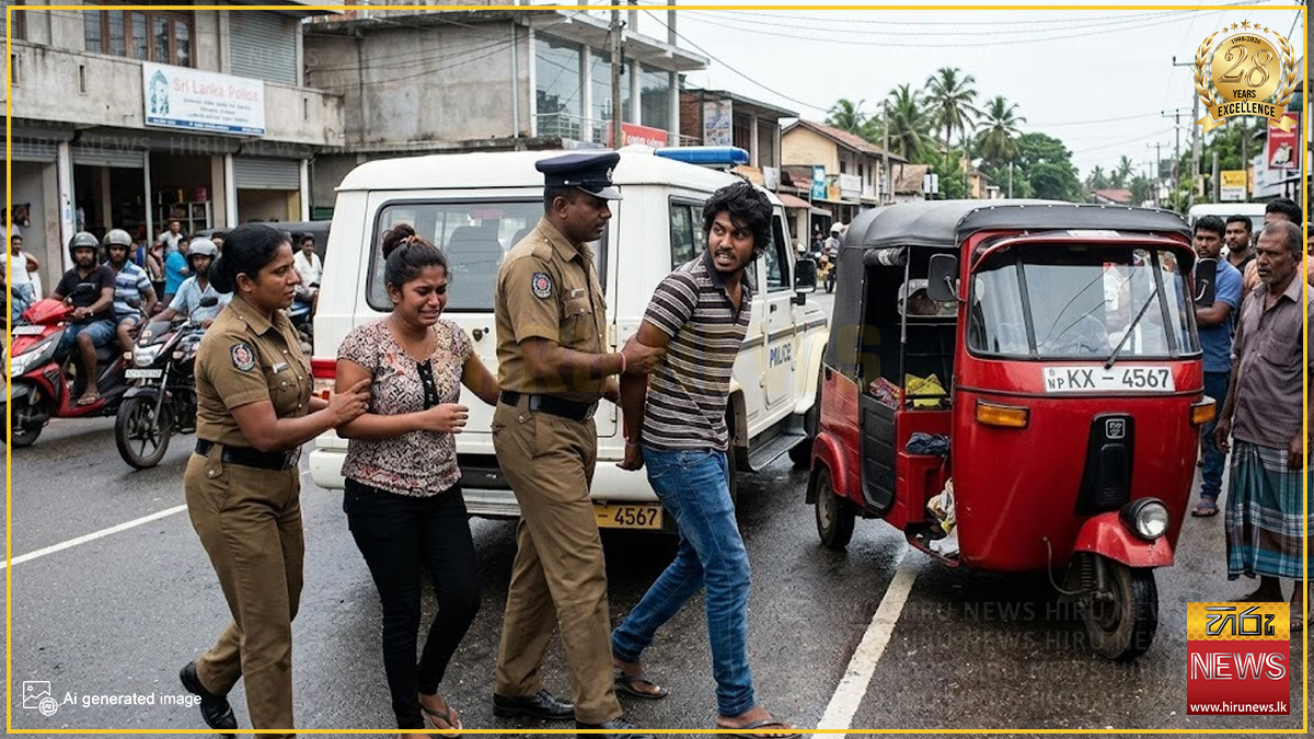 ත්‍රීරෝද රථයක් තුළ ආරවුල් ඇති කරගත් අඹුසැමි යුවළක් අත්අඩංගුවට