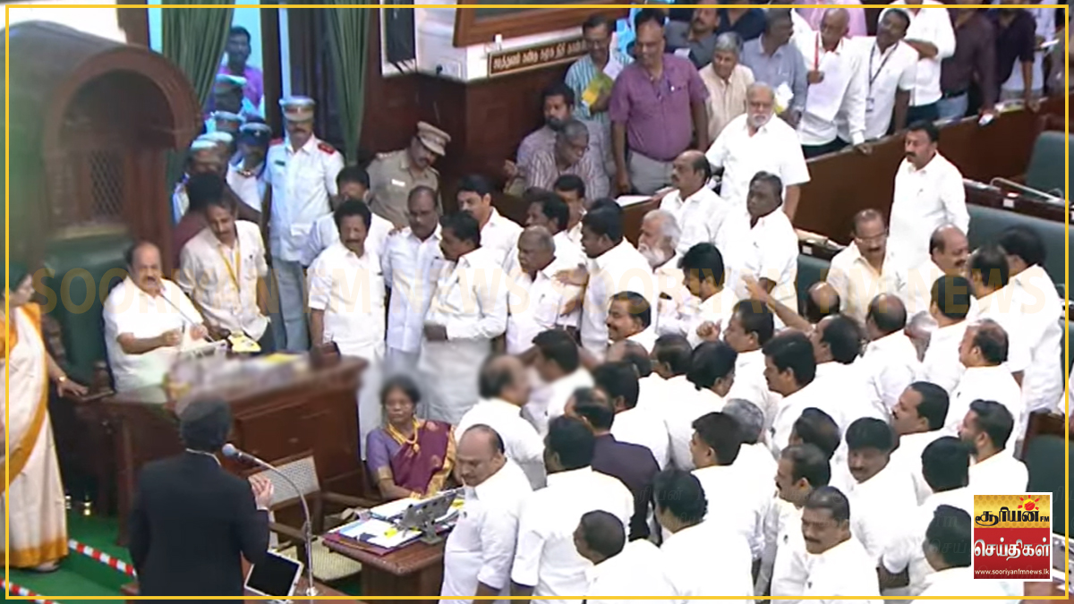 முதலமைச்சர் விஜய் பேச்சுக்கு எதிர்ப்பு? : சபாநாயகர் இருக்கையை முற்றுகையிட்ட திமுக உறுப்பினர்கள் - சட்டப்பேரவையில் பரபரப்பு!