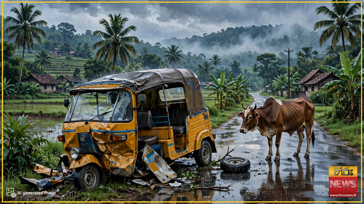 ත්‍රීරෝද රථයක ගවයෙක් ගැටී සිදුවූ අනතුරකින් කතක් මරුට